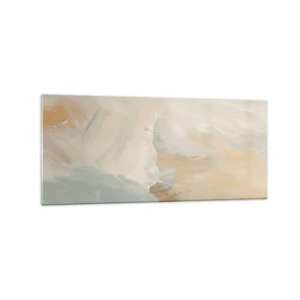 Obraz na szkle - Delikatne abstrakcyjne pociągnięcia w odcieniach bieli i złota - 120x50cm - Abstrakcja – kraina łagodności - Nowoczesna dekoracja ścienna do salonu i sypialni ARTTOR