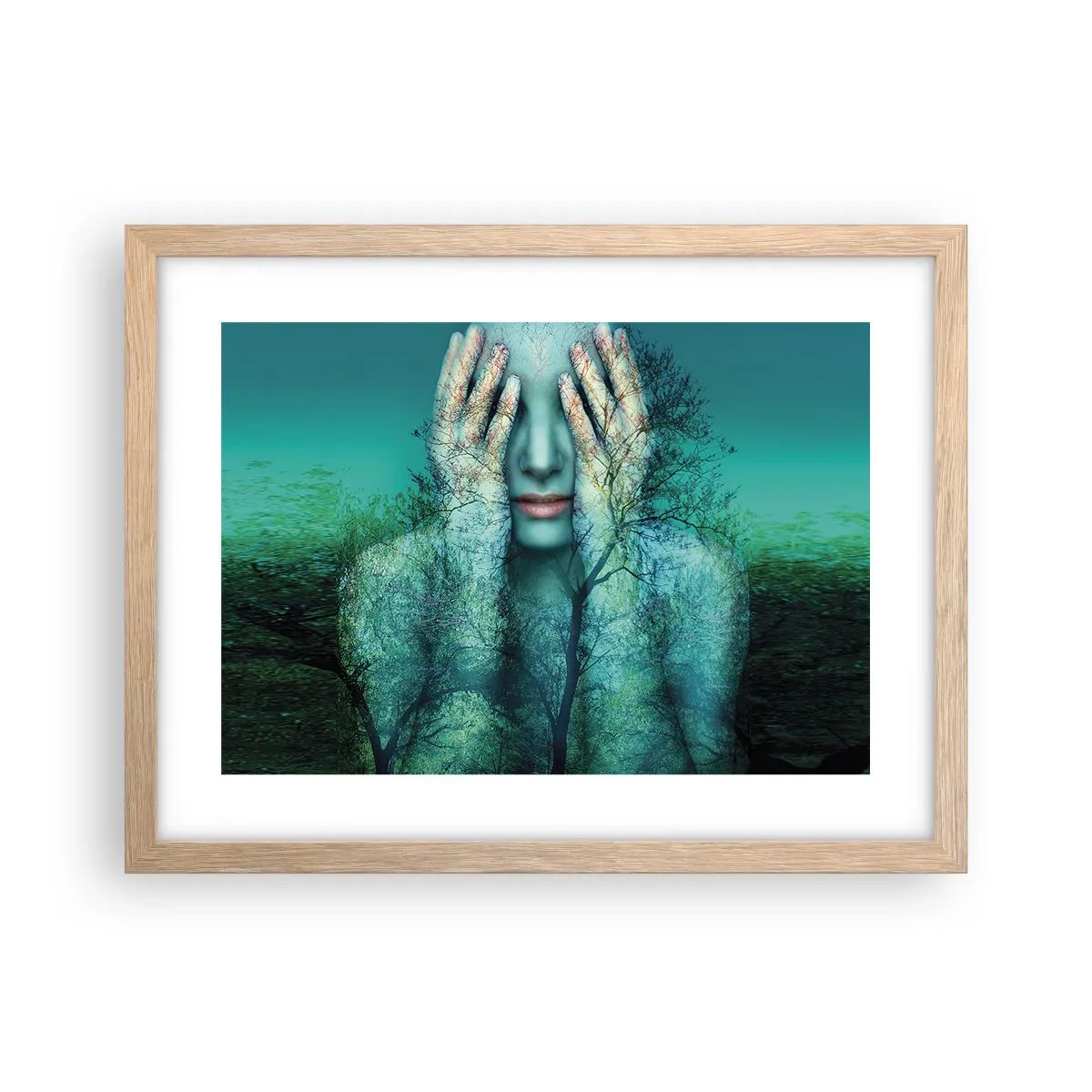 Plakat w ramie jasny dąb - Zanurzona w błękicie - 40x30 cm