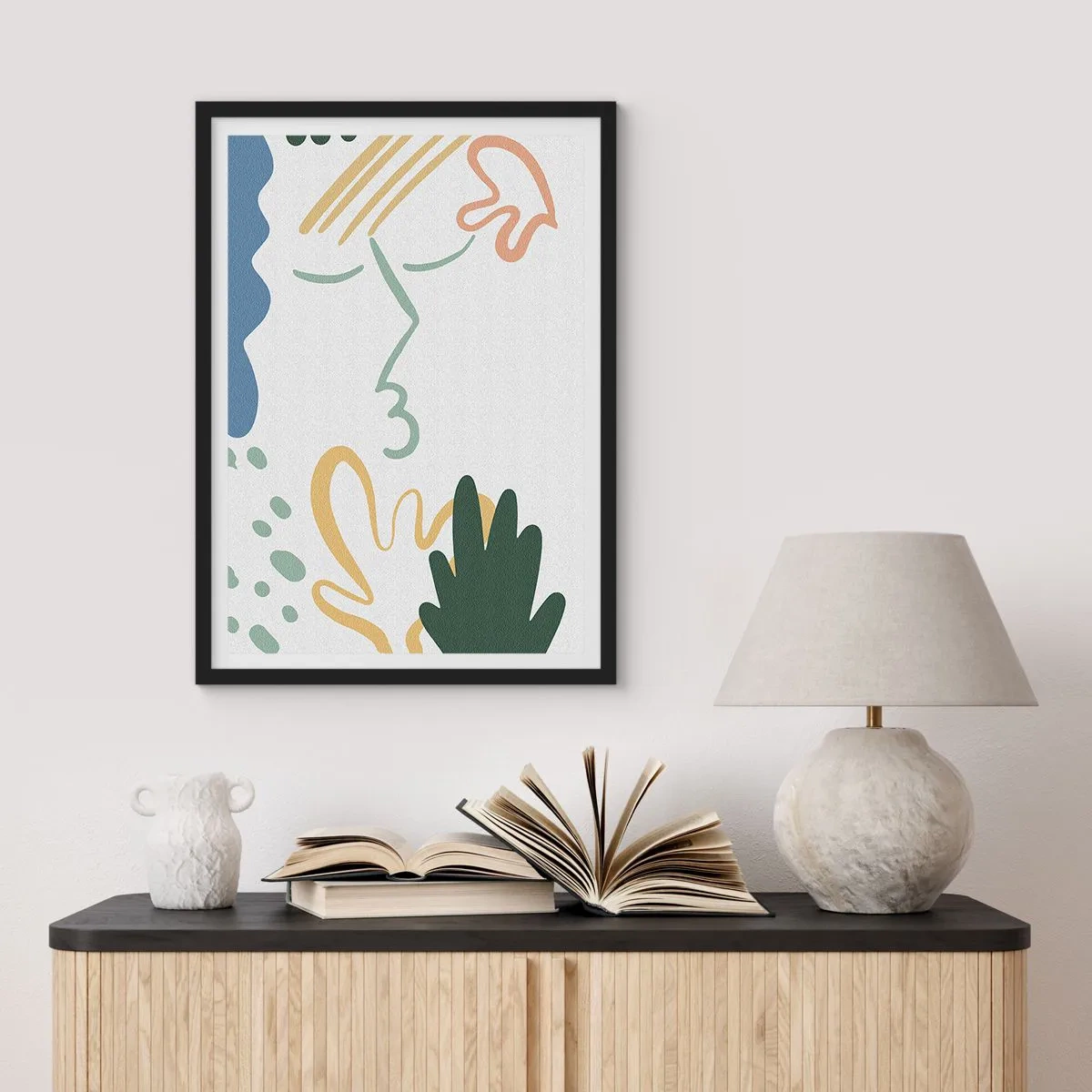 Plakat w czarnej ramie - Abstrakcyjny portret w pastelach - 50x70cm - Pocałunek kwiatów - Nowoczesna dekoracja ścienna do salonu i sypialni ARTTOR