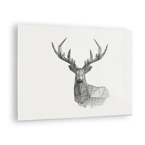 Obraz na szkle - Kubistyczny jeleń z geometrycznych kształtów na białym tle - 70x50cm - Jeleń w kubistycznym stylu - Nowoczesna dekoracja ścienna do salonu i sypialni ARTTOR