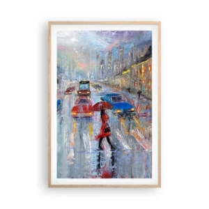 Plakat w ramie jasny dąb - Deszczowe popołudnie w mieście - 61x91 cm