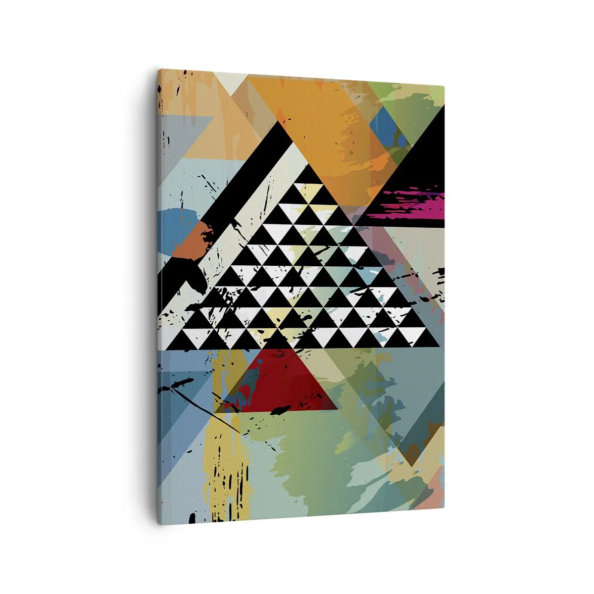 Obraz na płótnie - Kolorowy wzór geometryczny z trójkątami na jasnym tle - 50x70cm - Jakie to proste - Nowoczesna dekoracja ścienna do salonu, kuchni i sypialni ARTTOR