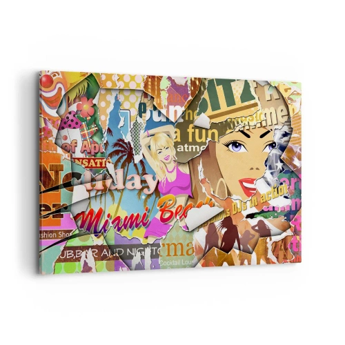 Obraz na płótnie - Kolorowy kolaż z elementami retro i pop-art - 120x80cm - Wakacyjne retrospekcje - Nowoczesna dekoracja ścienna do salonu, kuchni i sypialni ARTTOR