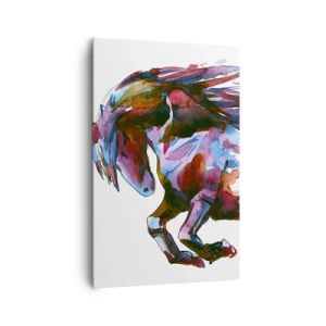 Obraz na płótnie - Koń w dynamicznych abstrakcyjnych barwach symbolizujący wolność - 80x120cm - W uniesieniu - Nowoczesna dekoracja ścienna do salonu i sypialni ARTTOR