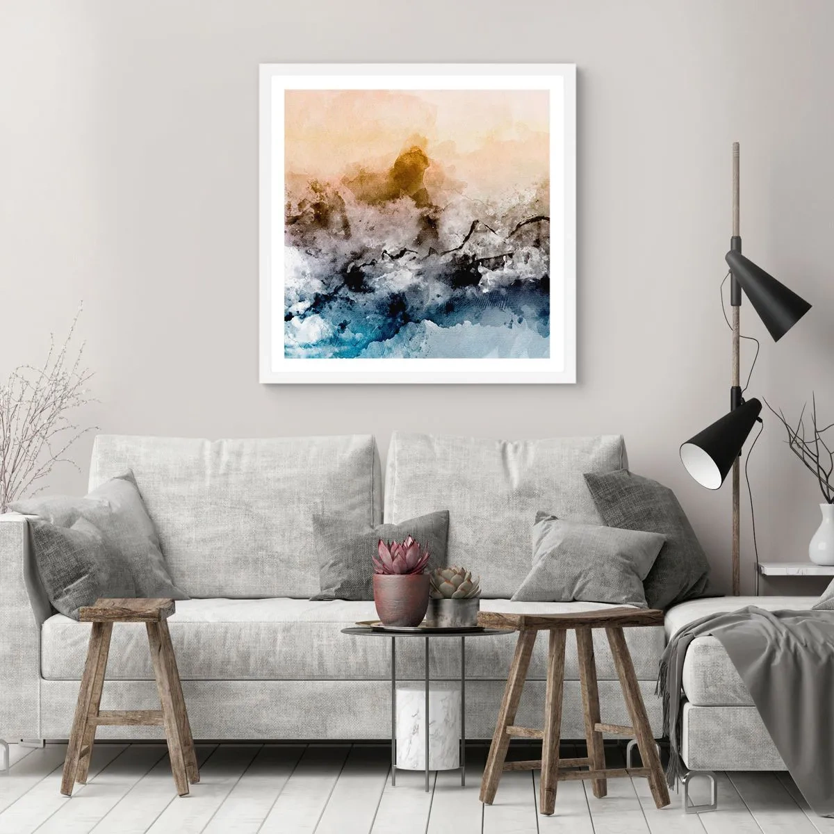 Plakat w białej ramie - Zatopione w tumanie mgły - 40x40 cm