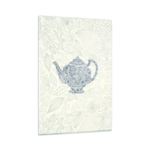 Obraz na szkle - Dekoracyjny rysunek imbryka z ornamentami w niebieskim kolorze - 80x120cm - Herbaty czar - Nowoczesna dekoracja ścienna do salonu i sypialni ARTTOR