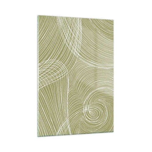 Obraz na szkle - Białe linie tworzące złożoną strukturę na tle oliwkowej zieleni - 50x70cm - Abstrakcja misterna w bieli - Nowoczesna dekoracja ścienna do salonu, kuchni i sypialni ARTTOR