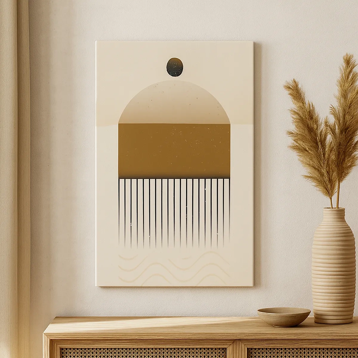 Obraz na płótnie - Abstrakcyjna kompozycja geometryczna w odcieniach beżu, brązu i czerni - 50x70cm - Różne stany - Nowoczesna dekoracja ścienna do salonu, kuchni i sypialni ARTTOR