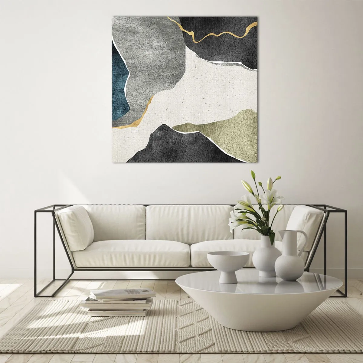 Obraz na szkle - Mozaikowa kompozycja z nitką złota - 40x40 cm