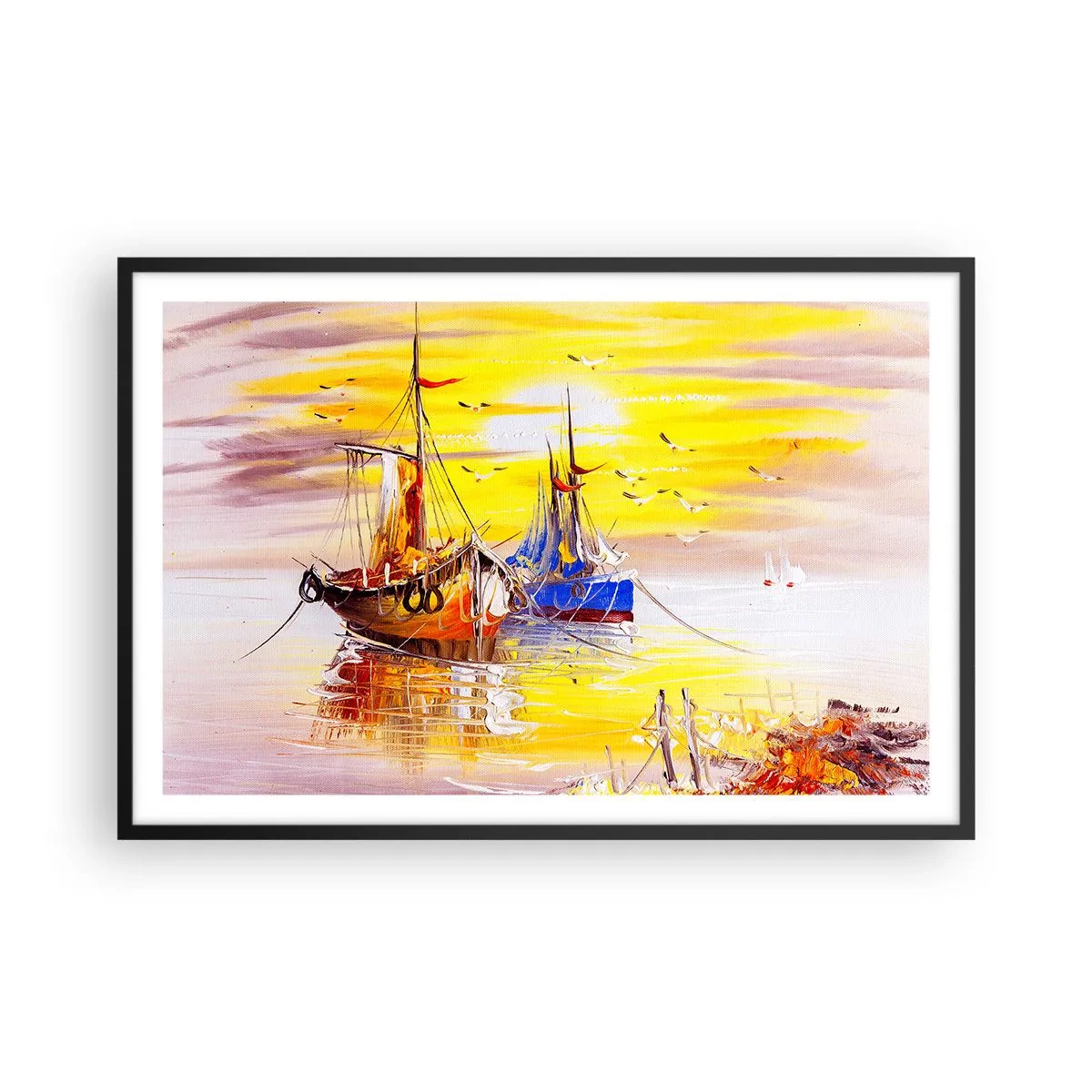 Plakat w czarnej ramie - Zasłużony odpoczynek w porcie - 91x61 cm