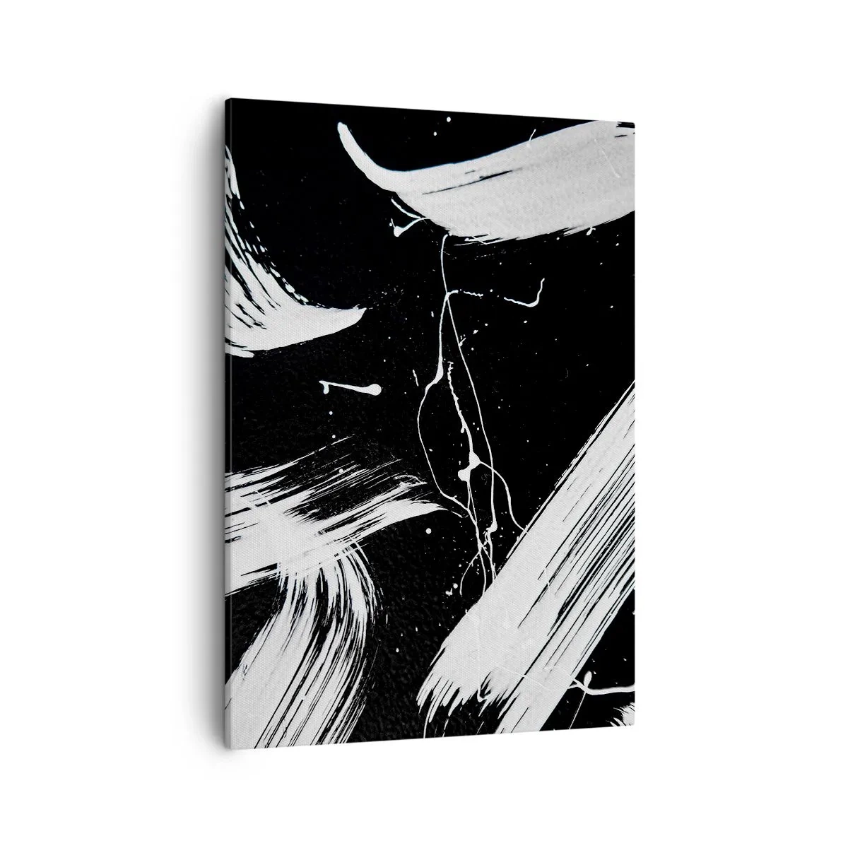 Obraz na płótnie - Abstrakcyjne białe pociągnięcia pędzla na czarnym tle - 50x70cm - Przełamać mrok - Nowoczesna dekoracja ścienna do salonu, kuchni i sypialni ARTTOR