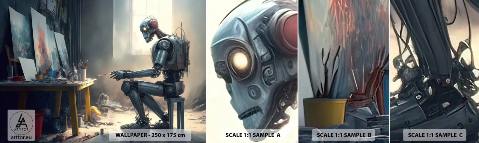 Fototapeta Próbka Samoprzylepna Deluxe Sticker - Akt kreacji - Sztuka, Malowanie, Robot - 100x30 cm