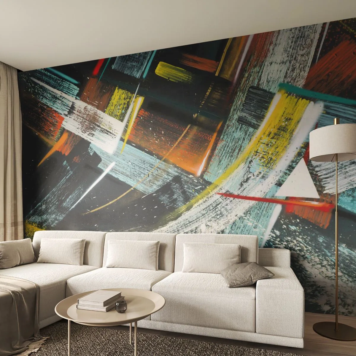 Fototapeta Premium Sand - Dynamiczna abstrakcja z kolorowymi pociągnięciami pędzla - 100x70cm - Energia ruchu - Nowoczesna dekoracja ścienna do salonu, kuchni i sypialni ARTTOR