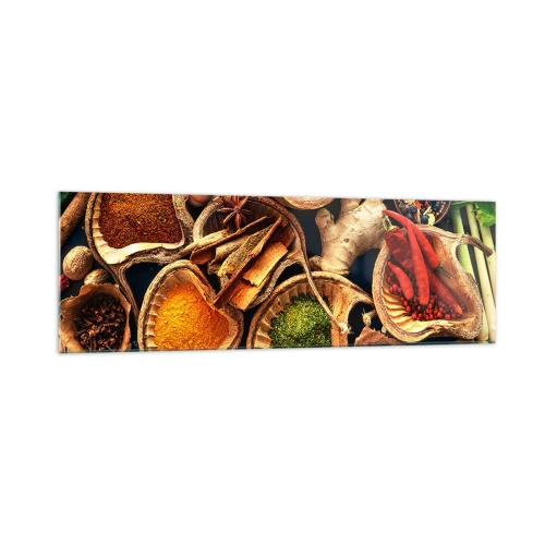 Obraz na szkle - Miseczki z przyprawami w różnych kolorach - 160x50cm - Bierz, co chcesz - Nowoczesna dekoracja ścienna do salonu i sypialni ARTTOR