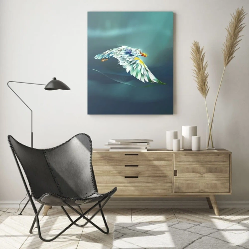 Obraz na szkle - Abstrakcyjny wizerunek orła w odcieniach błękitu i bieli na tle fal - 50x70cm - Orla twych lotów potęga - Nowoczesna dekoracja ścienna do salonu, kuchni i sypialni ARTTOR