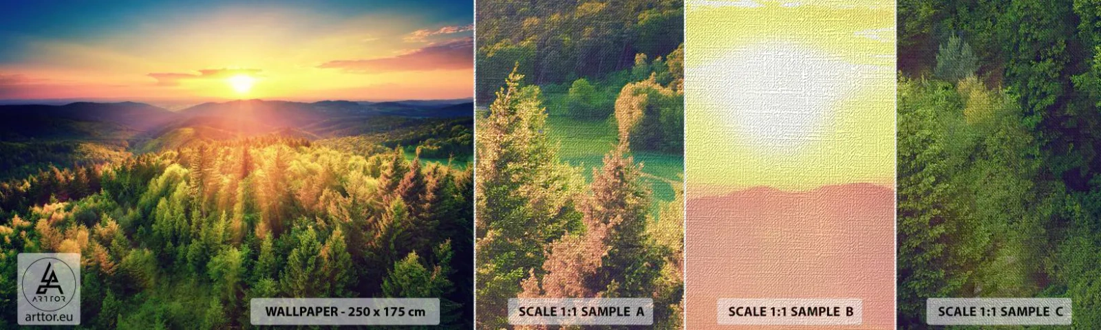 Fototapeta Próbka Premium Canvas - Wierzchołki i szczyty - Krajobraz, Las, Góry - 100x30 cm