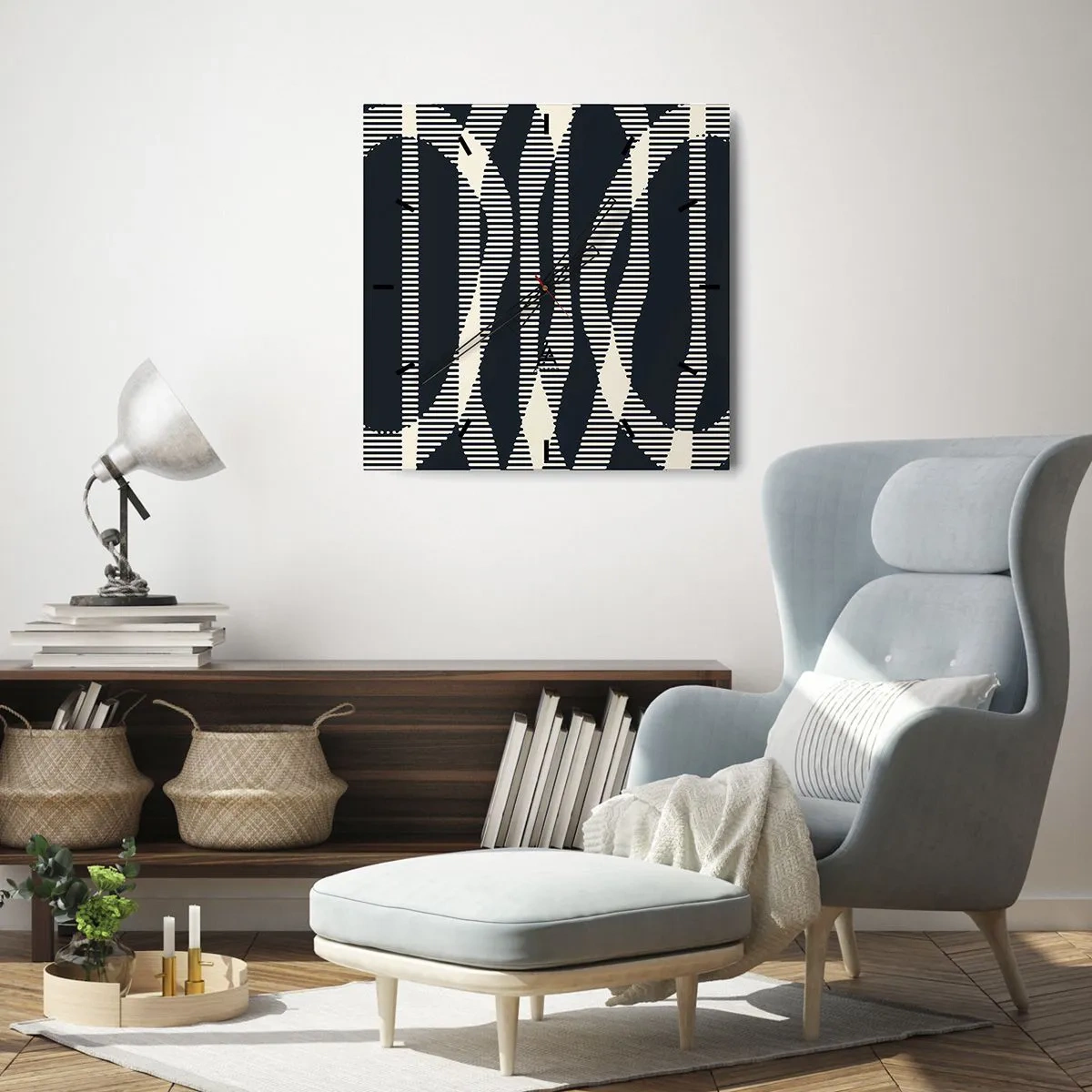 Zegar ścienny - Geometryczne linie w jasnych odcieniach na ciemnym tle - 30x30cm - Próba przełamania ciemności - Nowoczesna dekoracja ścienna do salonu i sypialni ARTTOR