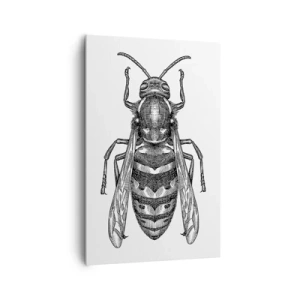 Obraz na płótnie - Rysunkowy motyw osy na białym tle w stylu minimalistycznym - 80x120cm - Z owadziej planety - Nowoczesna dekoracja ścienna do salonu i sypialni ARTTOR