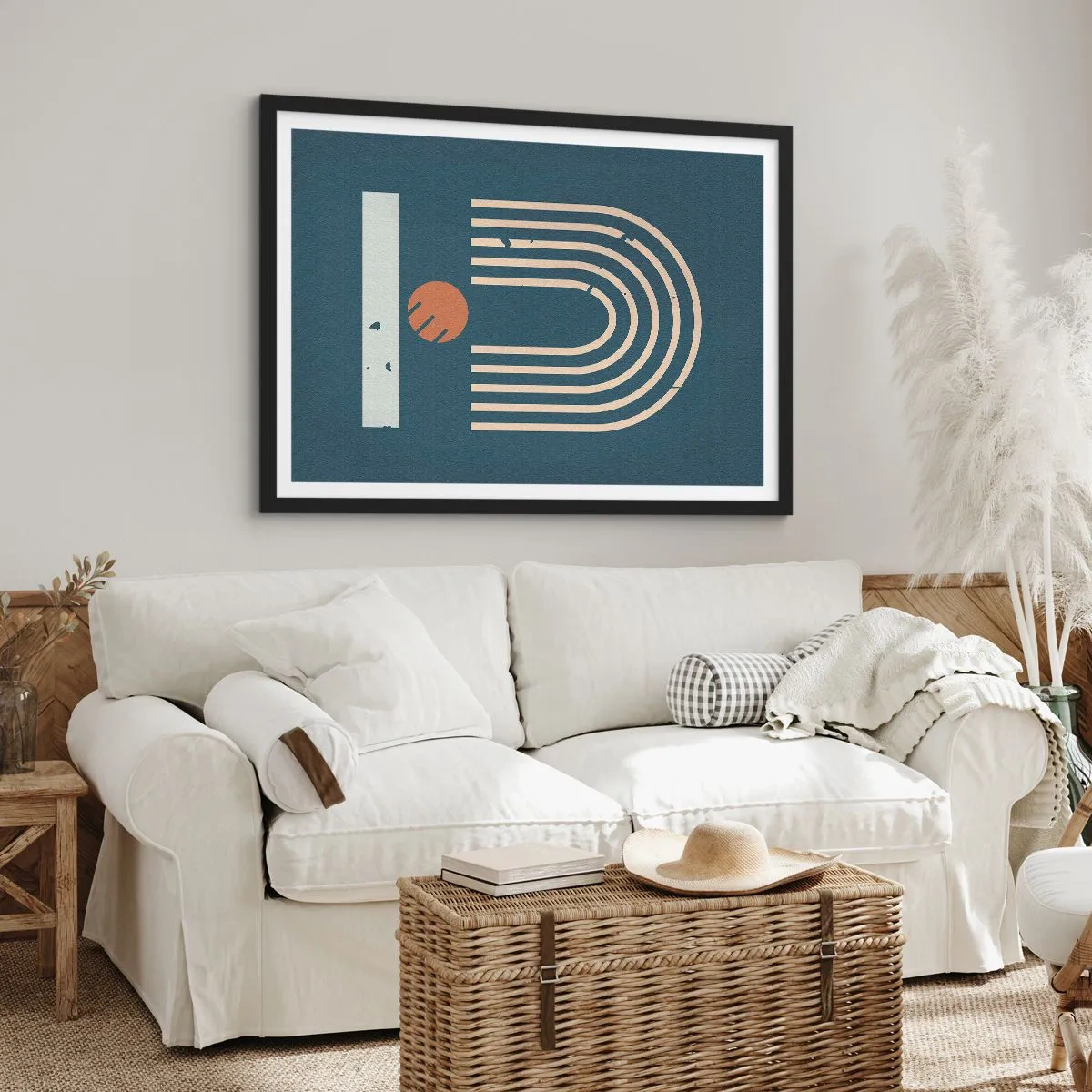 Plakat w czarnej ramie - Geometria na granacie - 40x30 cm