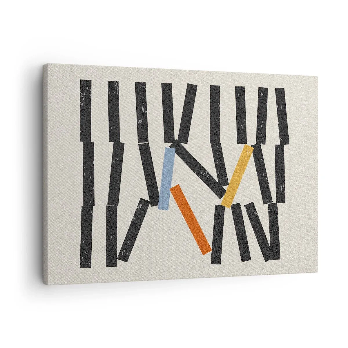 Obraz na płótnie - Abstrakcyjna kompozycja z kolorowymi i czarnymi prostokątami - 70x50cm - Domino – kompozycja - Nowoczesna dekoracja ścienna do salonu i sypialni ARTTOR