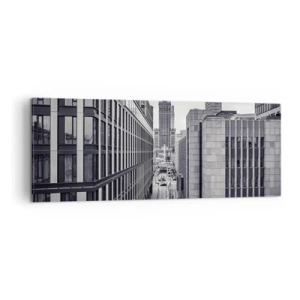 Obraz na płótnie - Panorama Warszawy z widokiem na Pałac Kultury i otaczające budynki - 140x50cm - Warszawska dolina - Nowoczesna dekoracja ścienna do salonu i sypialni ARTTOR