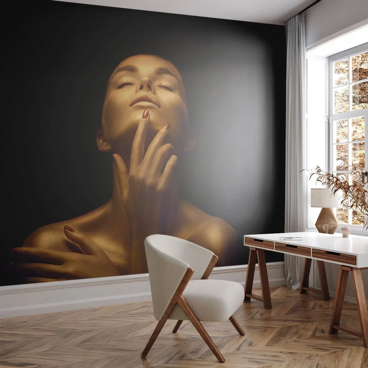 Fototapeta Premium Canvas - Jak złoty jedwab - Kobieta, Twarz Kobiety, Ciało - 300x210 cm