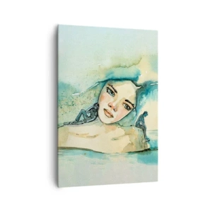 Obraz na płótnie - Akwarela twarzy kobiety z refleksyjnym motywem - 70x100cm - Am I blue? - Nowoczesna dekoracja ścienna do salonu i sypialni ARTTOR