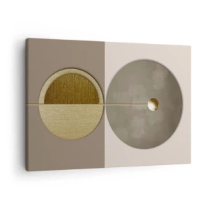 Obraz na płótnie - Abstrakcyjne koła w odcieniach złota i beżu - 70x50cm - Doskonała równowaga - Nowoczesna dekoracja ścienna do salonu i sypialni ARTTOR