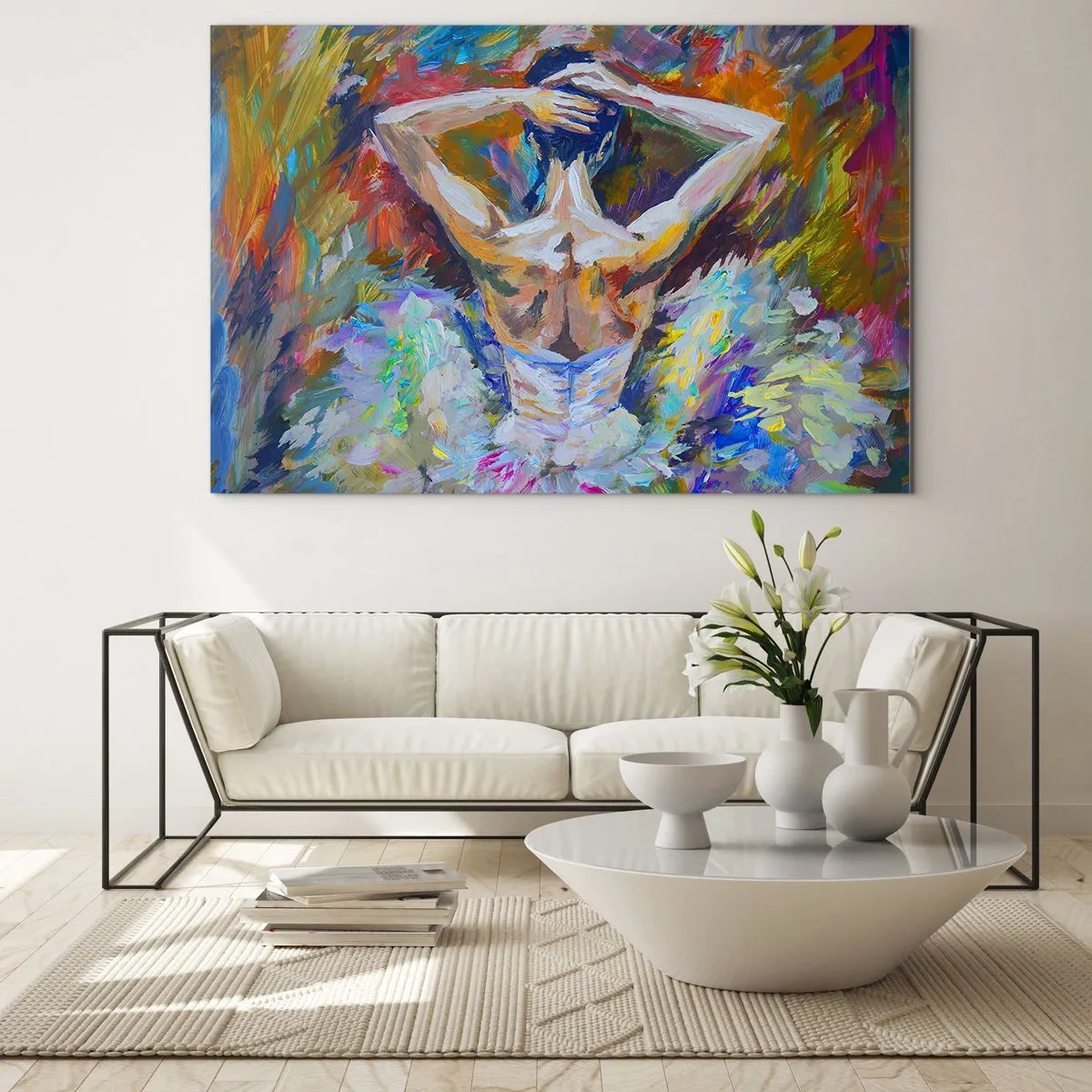 Obraz na szkle - Baletnica w ekspresyjnym malarskim stylu pełnym kolorów - 70x50cm - To może być wszysko - Nowoczesna dekoracja ścienna do salonu i sypialni ARTTOR