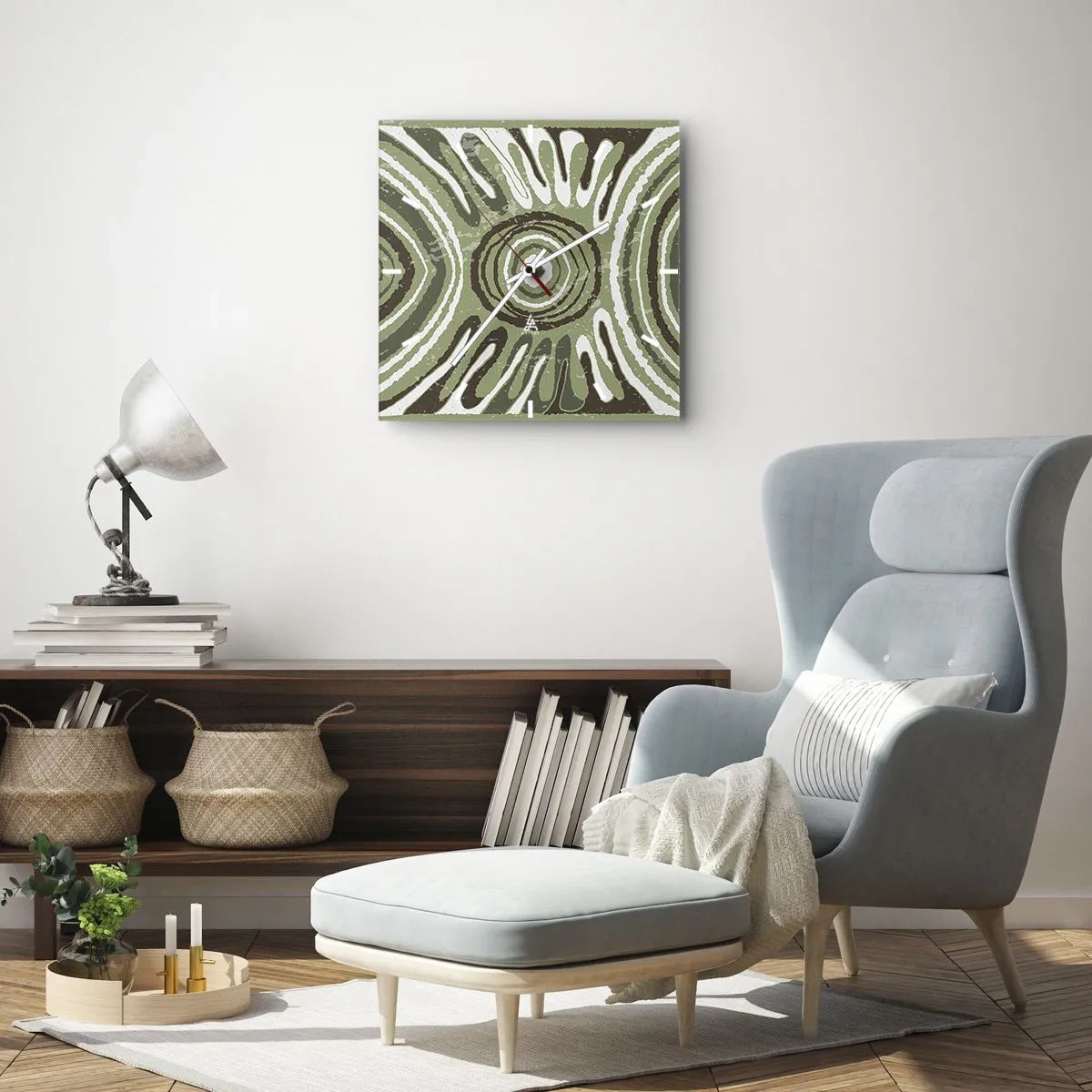 Zegar ścienny - Abstrakcyjne wzory w odcieniach zieleni i brązu - 30x30cm - Eksplozja emocji - Nowoczesna dekoracja ścienna do salonu i sypialni ARTTOR