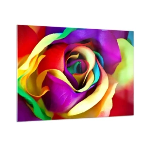 Obraz na szkle - Kolorowa róża w tęczowych barwach - 100x70cm - To niemożliwe - Nowoczesna dekoracja ścienna do salonu, kuchni i sypialni ARTTOR