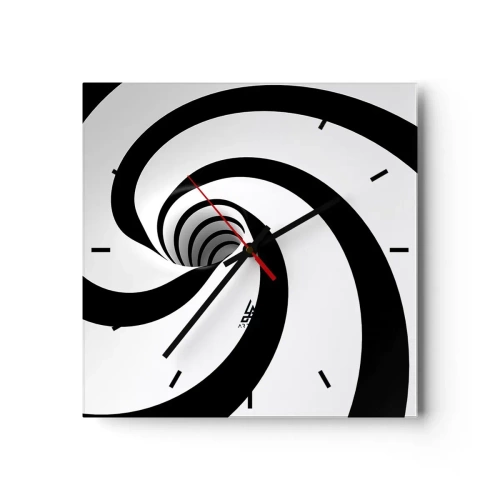 Zegar ścienny - Abstrakcyjna czarno-biała spirala z efektem wiru - 30x30cm - Poddać się wirowi? - Nowoczesna dekoracja ścienna do salonu i sypialni ARTTOR