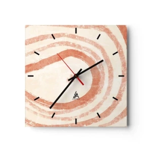 Zegar ścienny - Abstrakcyjny motyw koncentrycznych linii w odcieniach terrakoty - 30x30cm - Koralowe kręgi – kompozycja - Nowoczesna dekoracja ścienna do salonu i sypialni ARTTOR