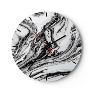 Zegar ścienny - Abstrakcyjny marmurowy wzór w czerni i bieli - 30x30cm - Na poczatku był chaos - Nowoczesna dekoracja ścienna do salonu, kuchni i sypialni ARTTOR