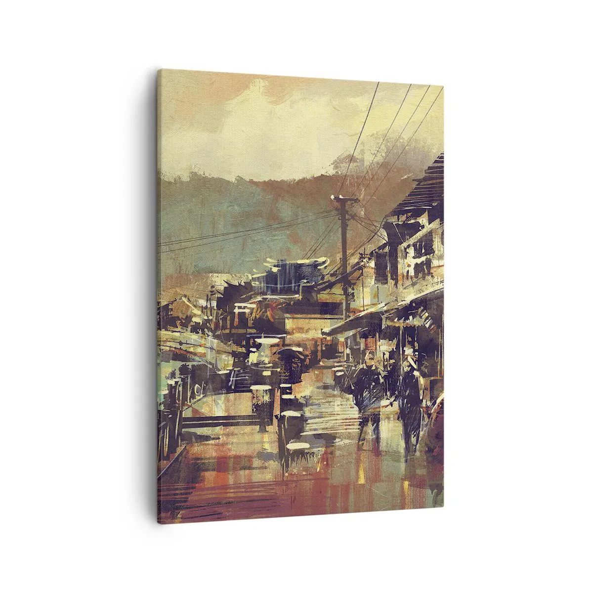 Obraz na płótnie - Ulica w akwarelowym stylu z pastelowymi barwami - 50x70cm - Życie jako bogactwo szarości - Nowoczesna dekoracja ścienna do salonu, kuchni i sypialni ARTTOR