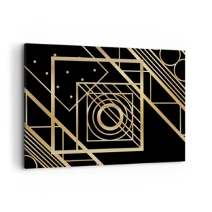 Obraz na płótnie - Złote geometryczne wzory na czarnym tle - 100x70cm - Złota geometria - Nowoczesna dekoracja ścienna do salonu, kuchni i sypialni ARTTOR