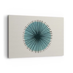 Obraz na płótnie - Abstrakcyjna forma w kształcie koła z promieniami w błękitach - 120x80cm - Promieniście na błękicie - Nowoczesna dekoracja ścienna do salonu, kuchni i sypialni ARTTOR