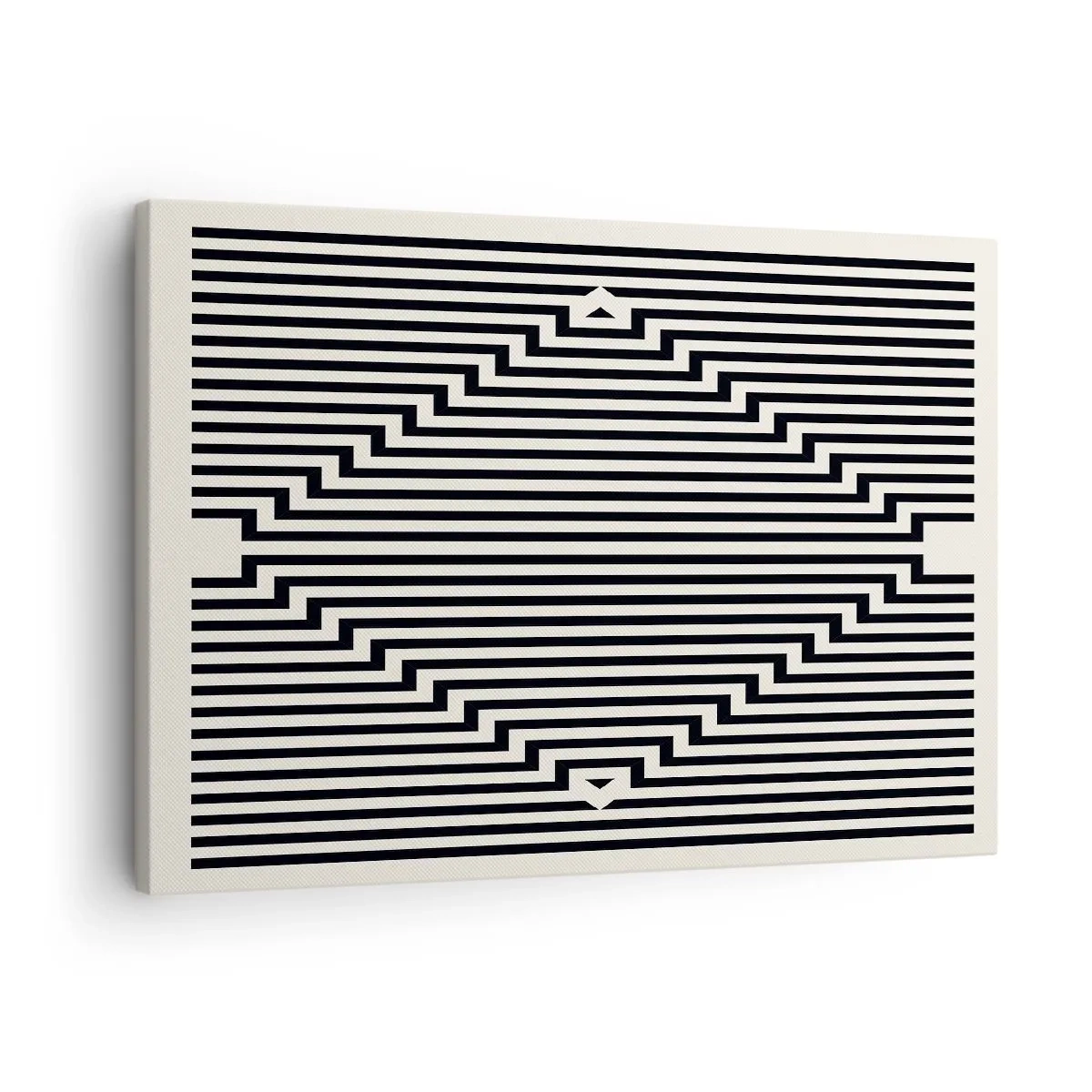 Obraz na płótnie - Czarno-białe linie tworzące efekt geometrycznej iluzji - 70x50cm - Geometryczna iluzja - Nowoczesna dekoracja ścienna do salonu i sypialni ARTTOR