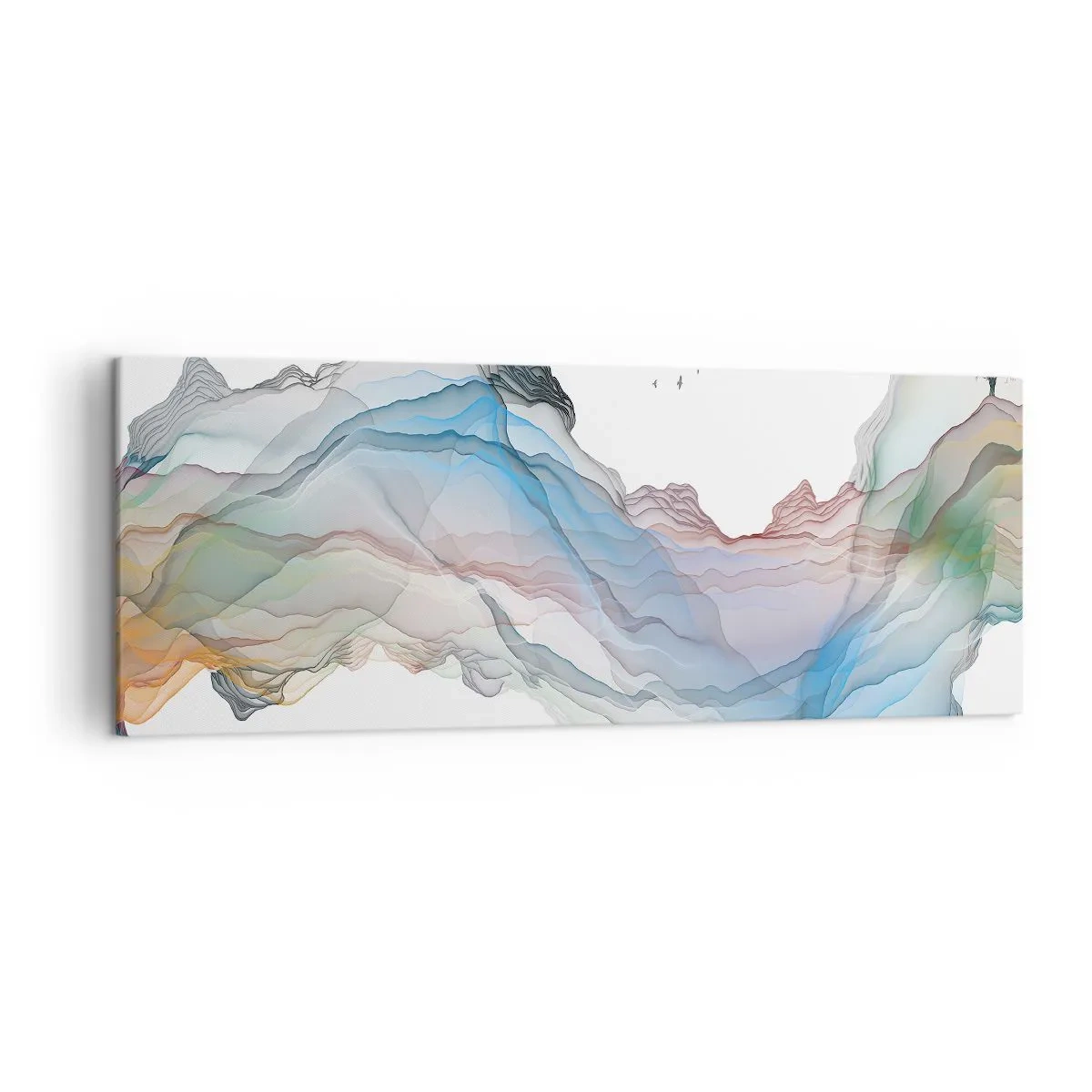 Obraz na płótnie - Subtelny krajobraz z górami, wodą i łódką - 140x50cm - Ku kryształowym górom - Nowoczesna dekoracja ścienna do salonu i sypialni ARTTOR