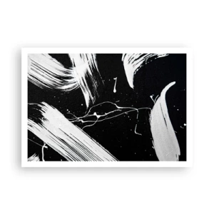 Plakat - Abstrakcyjne białe pociągnięcia na czarnym tle - 100x70cm - Przełamać mrok - Nowoczesna dekoracja ścienna do salonu i sypialni ARTTOR