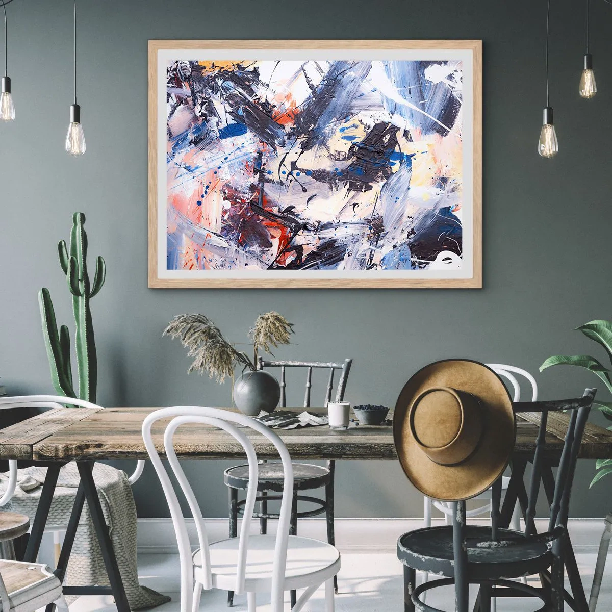 Plakat w ramie jasny dąb - Szalony taniec abstrakcji - 100x70 cm