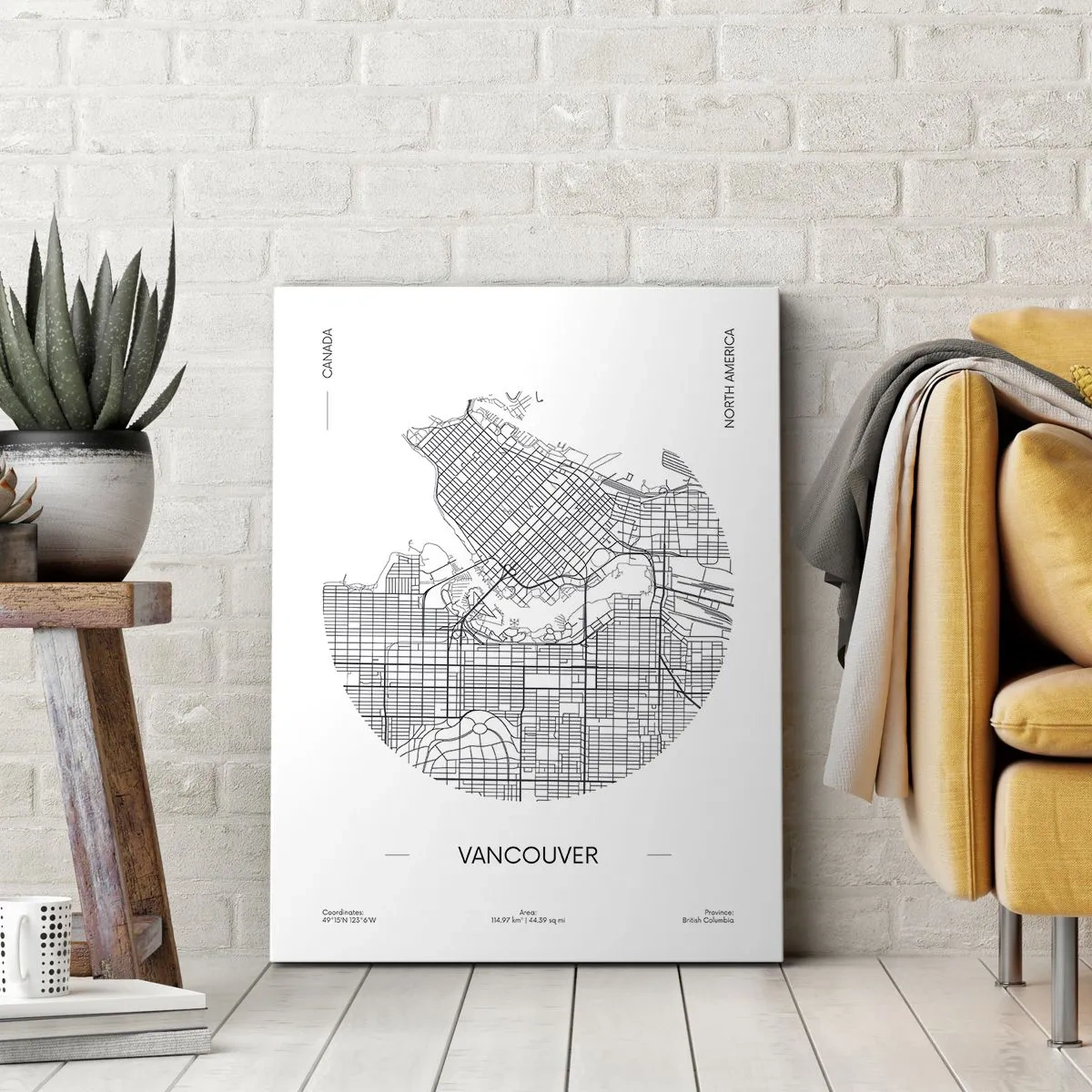Obraz na płótnie - Mapa Vancouver w minimalistycznym, czarno-białym stylu - 80x120cm - Anatomia Vancouver - Nowoczesna dekoracja ścienna do salonu i sypialni ARTTOR
