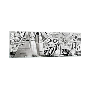 Obraz na szkle - Abstrakcyjne żaglówki w monochromatycznej kompozycji - 160x50cm - Między falami - Nowoczesna dekoracja ścienna do salonu i sypialni ARTTOR