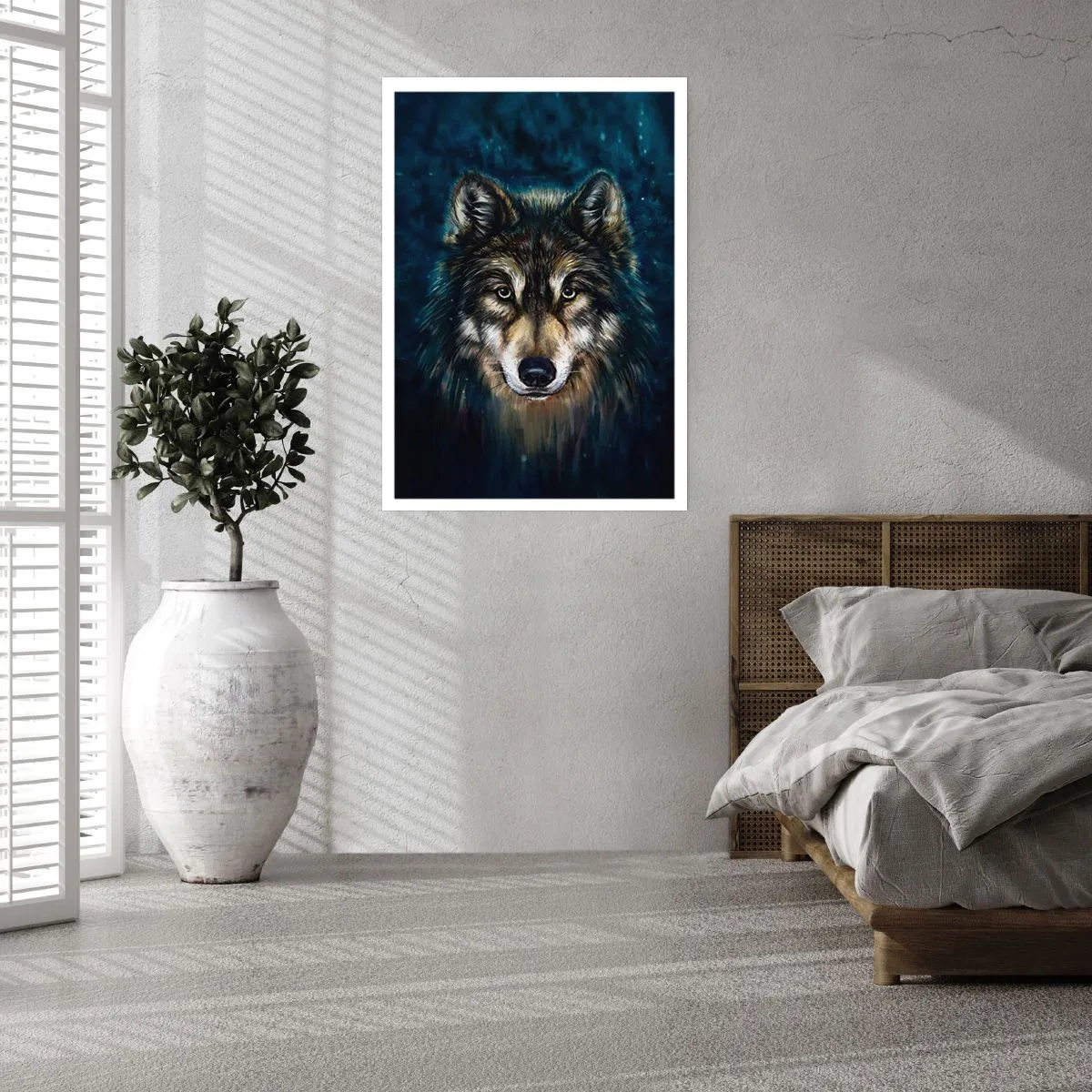 Plakat - Portret wilka w ciemnej, artystycznej tonacji - 50x70cm - Alfa? I omega - Nowoczesna dekoracja ścienna do salonu, kuchni i sypialni ARTTOR