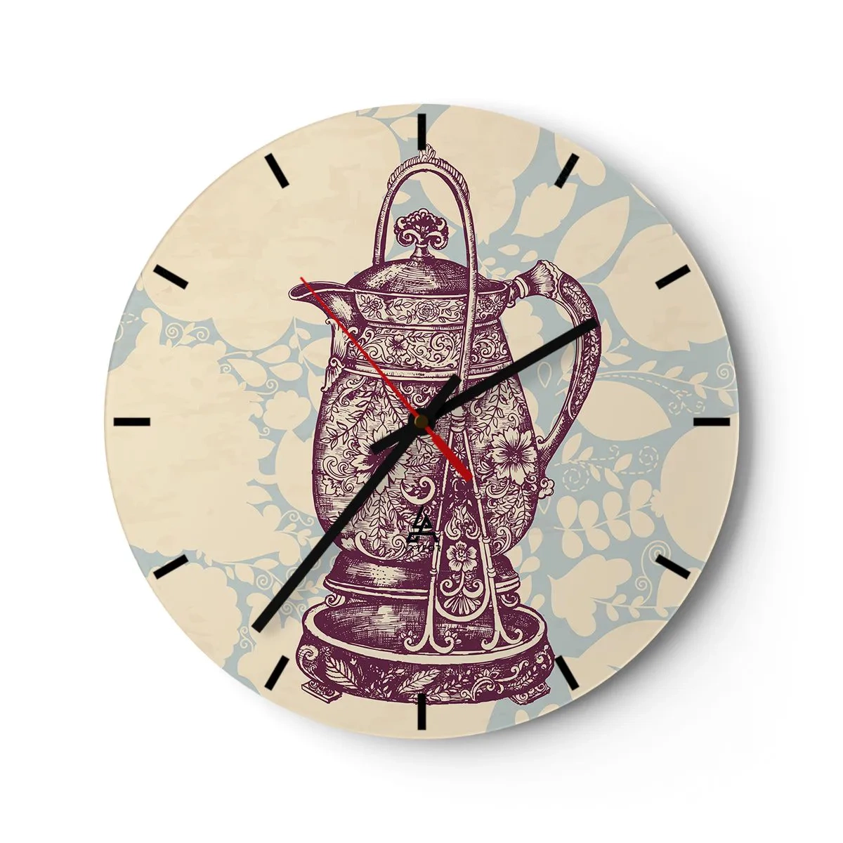 Zegar ścienny - Zdobiony dzbanek vintage na tle z roślinnym wzorem - 30x30cm - Uroda codzienności - Nowoczesna dekoracja ścienna do salonu, kuchni i sypialni ARTTOR