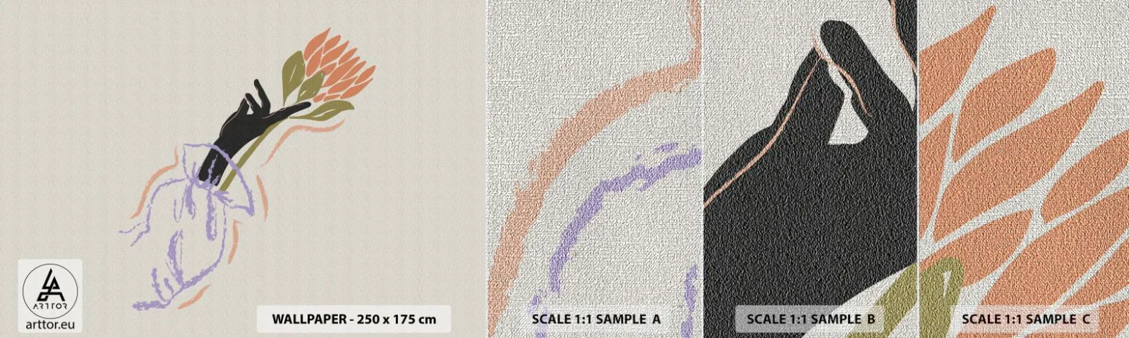 Fototapeta Próbka Premium Canvas - Siostrzany dotyk - Dłoń, Kwiat, Minimalizm - 100x30 cm