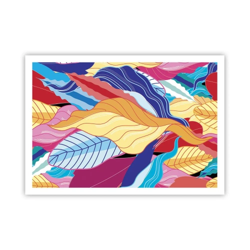 Plakat - Barwne liście w żywych kolorach tworzące dynamiczną kompozycję - 100x70cm - Kolorowy bałagan - Nowoczesna dekoracja ścienna do salonu i sypialni ARTTOR