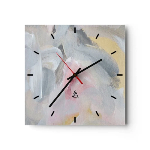 Zegar ścienny - Abstrakcyjne pastelowe pociągnięcia w odcieniach różu i szarości - 30x30cm - W pastelowym świecie - Nowoczesna dekoracja ścienna do salonu i sypialni ARTTOR