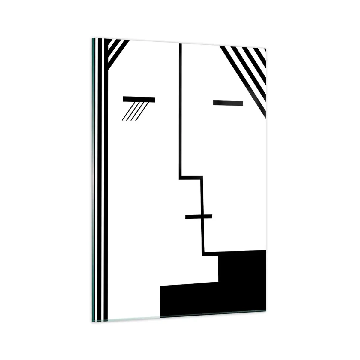 Obraz na szkle - Geometryczna abstrakcja przedstawiająca pocałunek w czerni i bieli - 70x100cm - Po prostu pocałunek - Nowoczesna dekoracja ścienna do salonu i sypialni ARTTOR