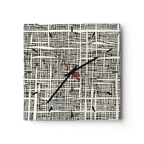 Zegar ścienny - Geometryczny wzór przypominający siatkę na jasnym tle - 30x30cm - Kompozycja utkana - Nowoczesna dekoracja ścienna do salonu i sypialni ARTTOR